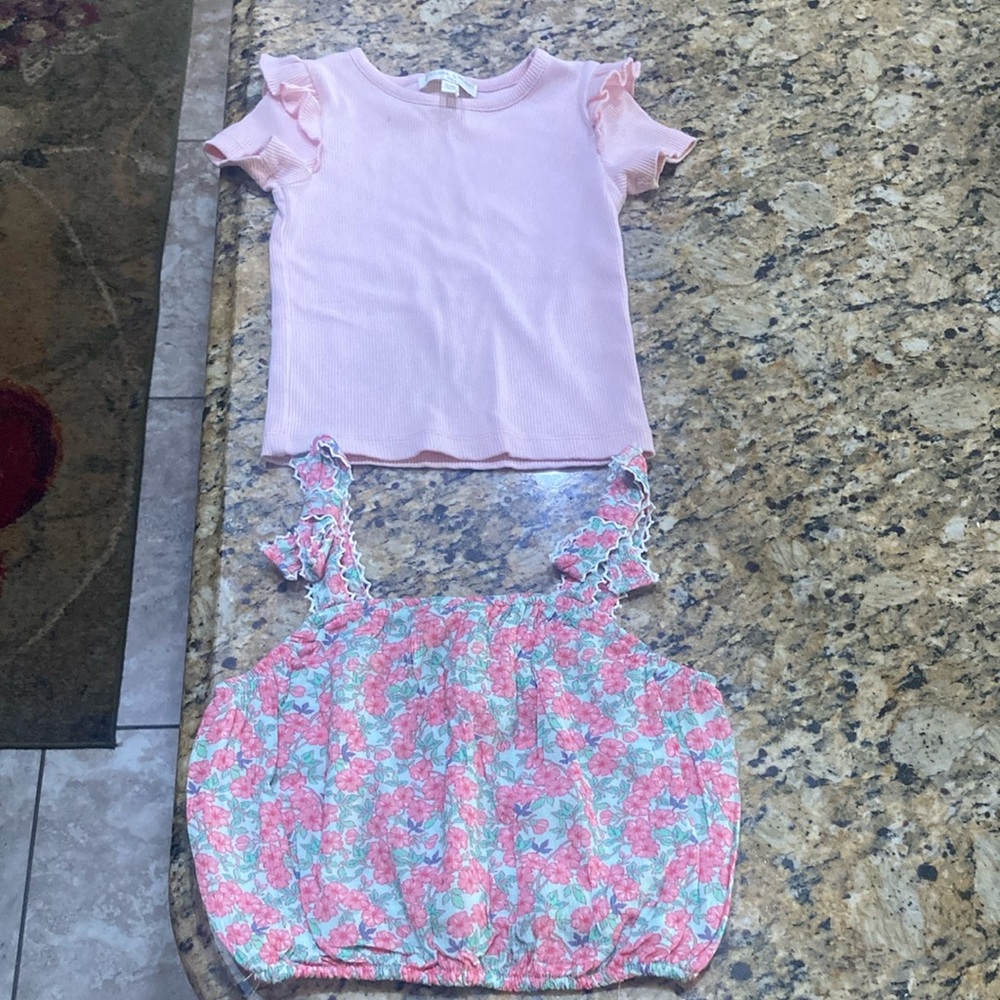 Chelsea & Violet Pink Ruffle Sleeve Top and Floral Tank Set-24 Months
